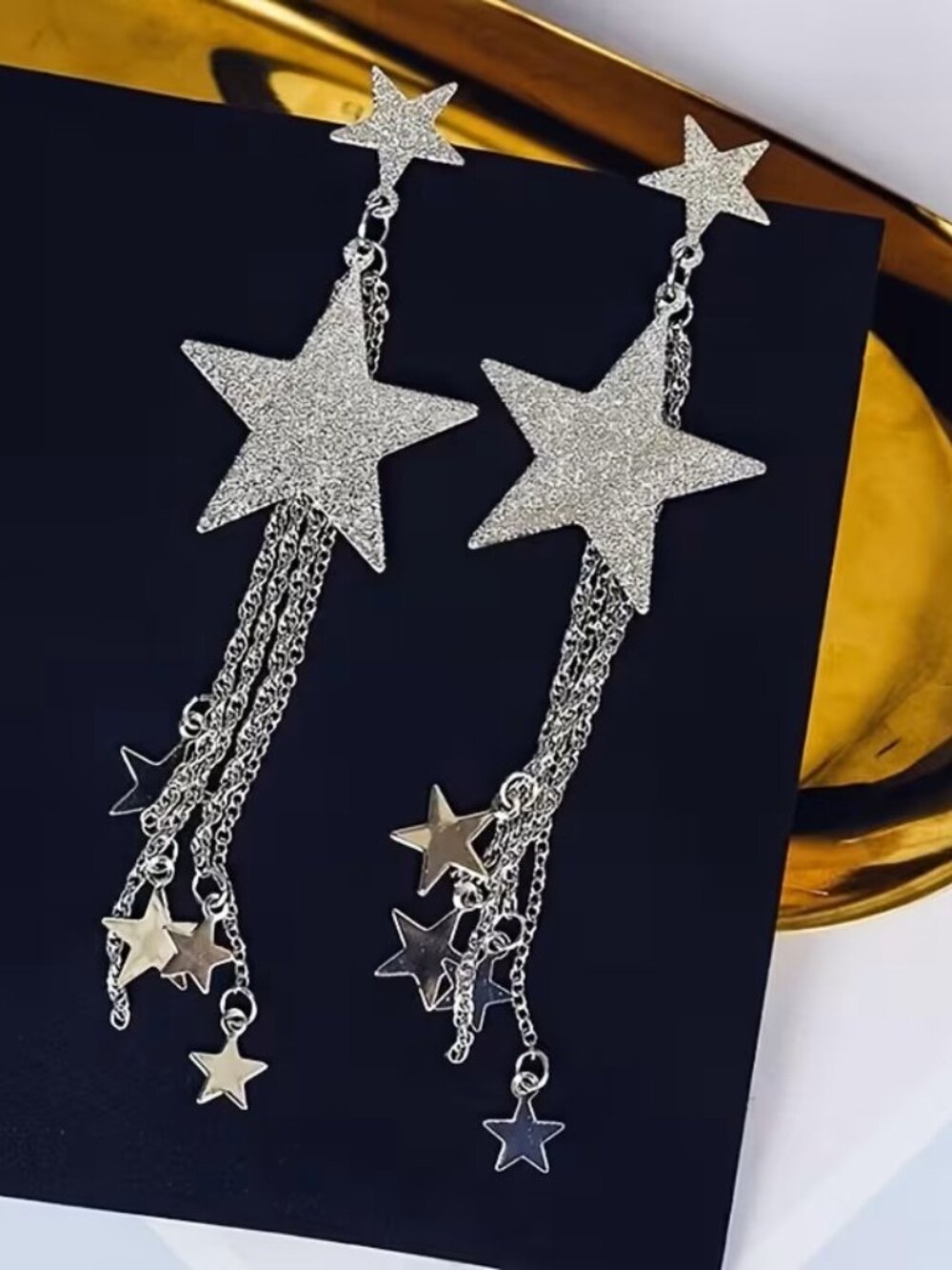 Dazzling Galaxy Star Waterfall Tassel Exaggerated Earrings Z3